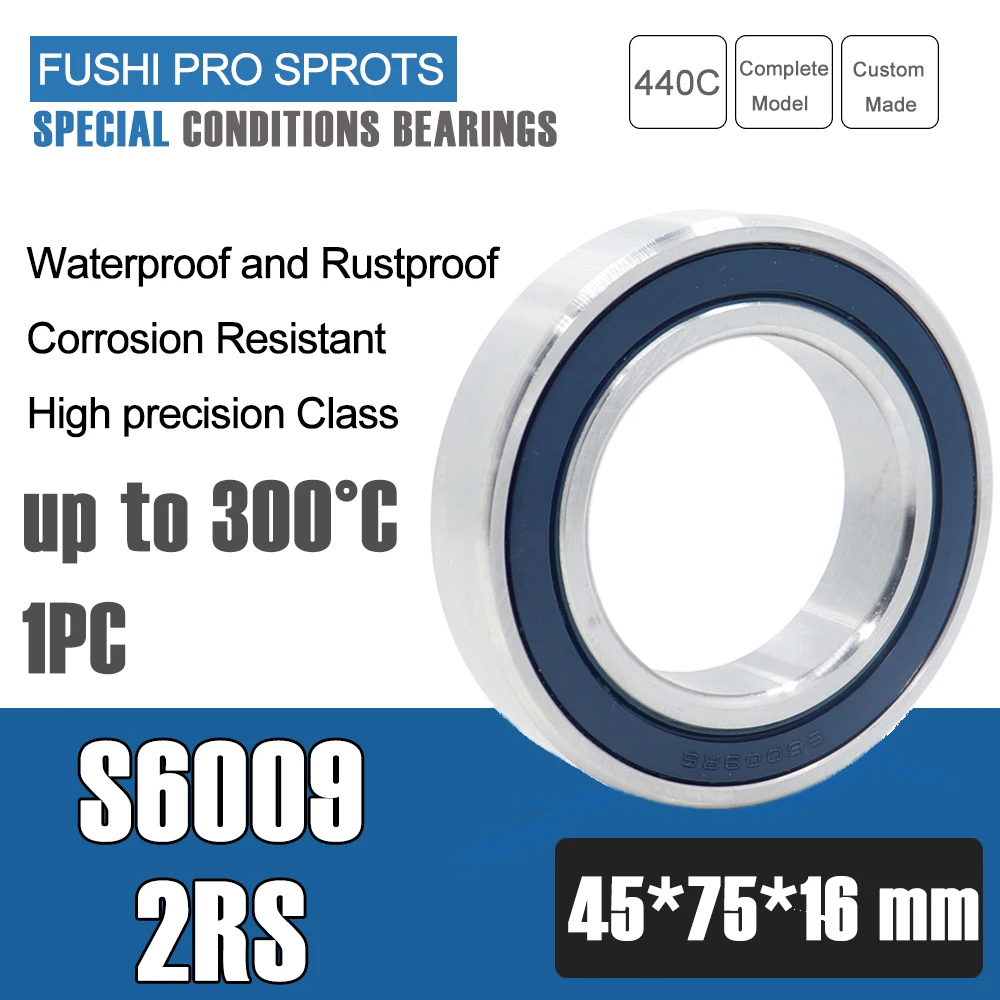 

S6009RS Bearing 45*75*16 mm ( 1 PC ) ABEC-3 440C Stainless Steel S 6009RS Ball Bearings 6009 Stainless Steel Ball Bearing