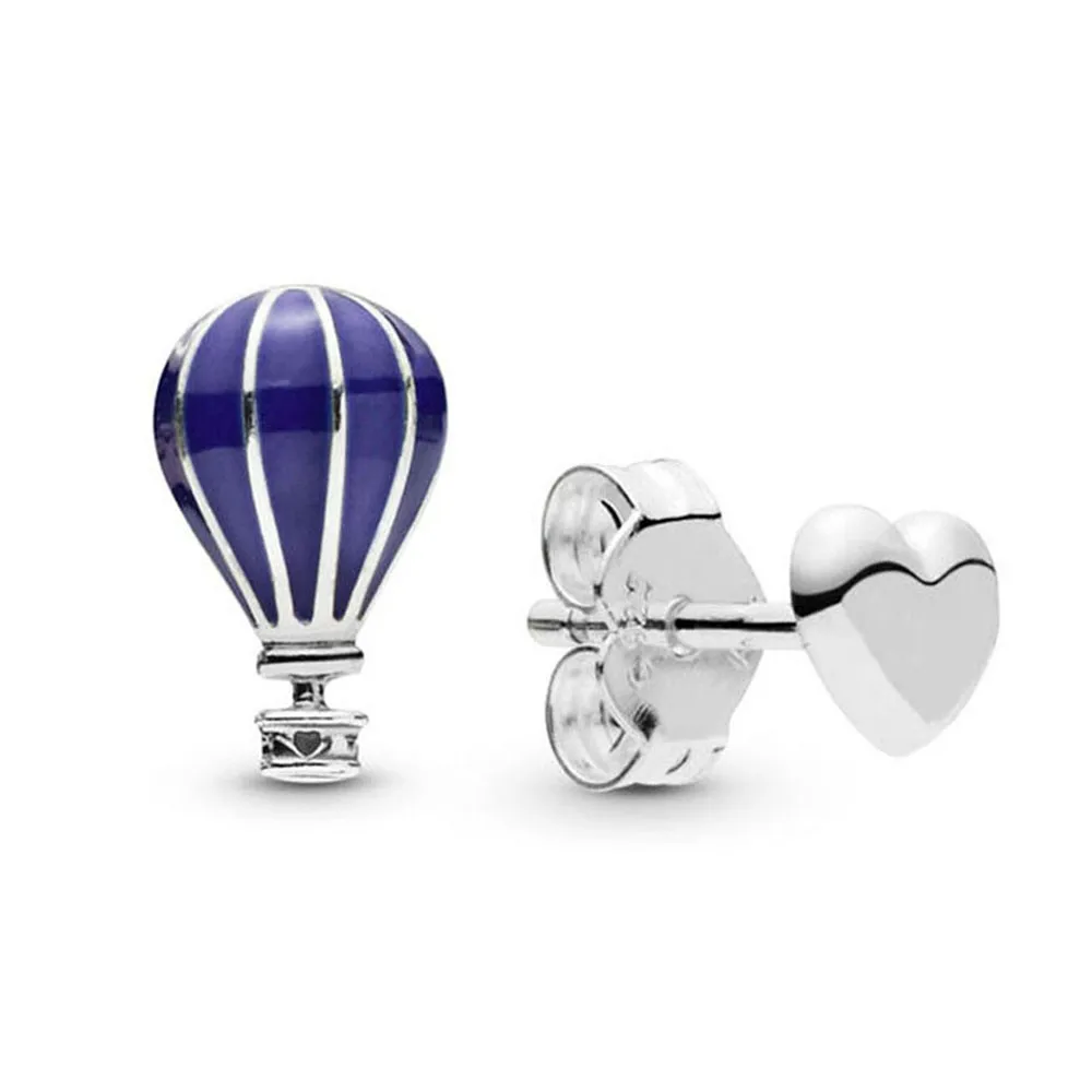 

Original Air Balloon And Heart With Blue Enamel Stud Earring For Women 925 Sterling Silver Wedding Gift Fashion Jewelry