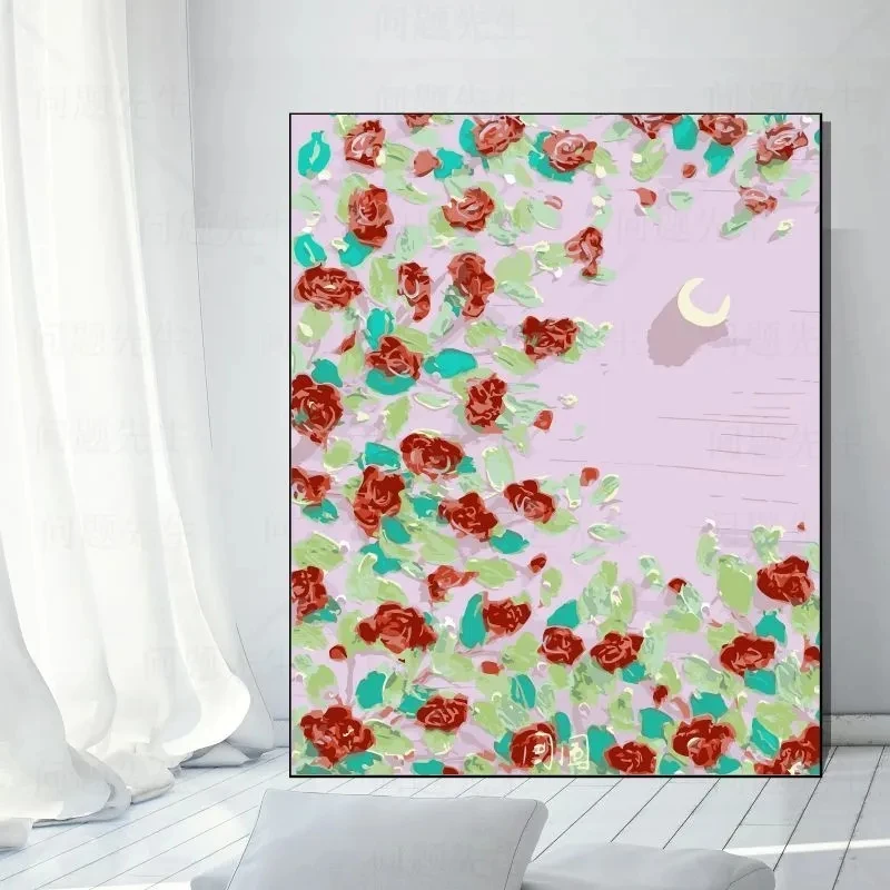 

Oil painting Digital Fillering Bedroom Living Room Decoration Dive Painted Oil Colorful Hand Painting Flower Credit Moon