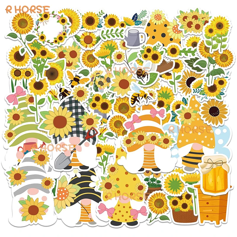 130Pcs Sunflower Gnomes Stickers Décor Honey Jar Bumblebee Daisies Stickers Summer Holidays Decals for Luggage Scrapbook Diary