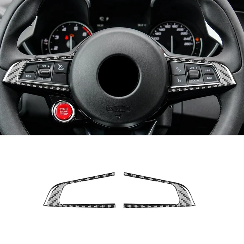 Couverture De Bouton De Volant En Fiber De Carbone, Autocollant De Garniture, Accessoires D'Intérieur, Pour Alfa Romeo Giulia 2015 – 2023