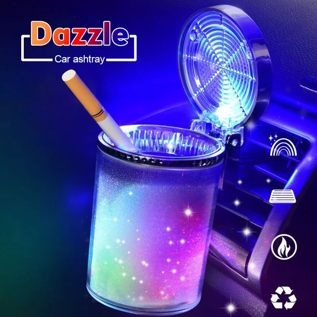 Cendrier de voiture universel, portable, automatique, multifonction,  couvercle ouvert à un bouton avec lumière LED, doublure en métal pour  voiture - AliExpress