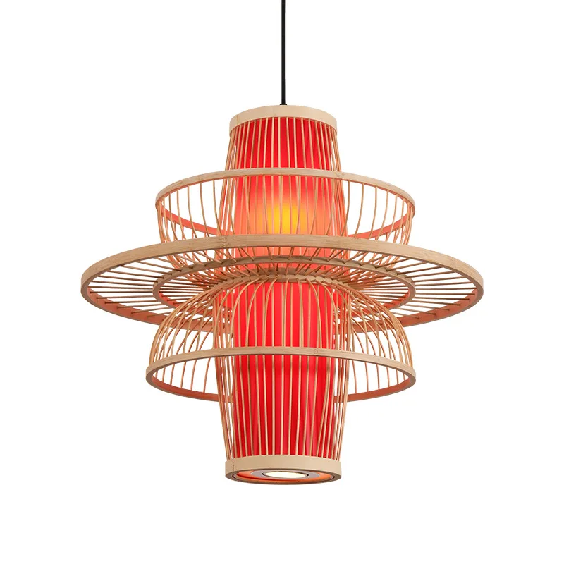 

New bamboo red lantern art weaving hanging lamp hotpot birdcage chandelier creative retro hotel restaurant teahouse lamps