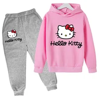 Spring Autumn Hello Kitty Printing Hoodies Sets Boys Set Kids Clothes Girls Clothing Tops Pants Suits 4-14 Years Old Ports Suits