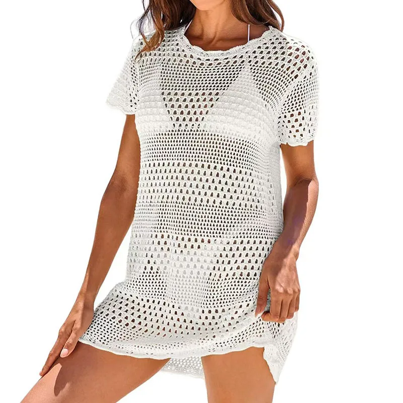 Swimsuit Cover Up for Women 2026 Crochet Bathing Suit Swimwear Mesh Knit Beach Dress Women's Summer Vacation Clothes Dresses