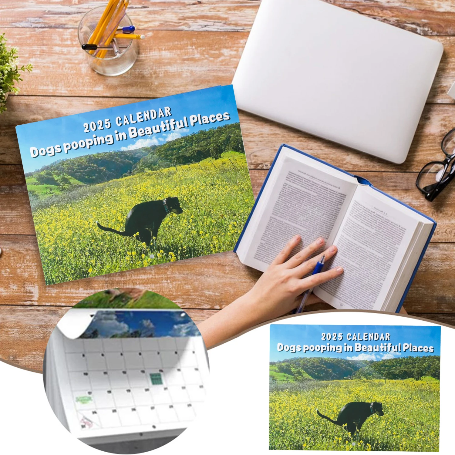 Wall Calendar Funny Dogs Pooping Hangable Daily Weekly Monthly Planner
