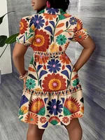 Robe chemise d'été pour femme 2026 à imprimé floral, manches bouffantes, ourlet à volants, coupe trapèze, mini-robe 2