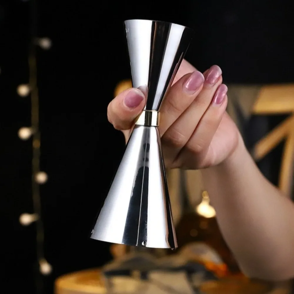 Stainless Steel Double Head Cocktail Jigger with Scale Silver Measure Cup Surface Smooth Convenient Cocktail Mixing Glass Drink