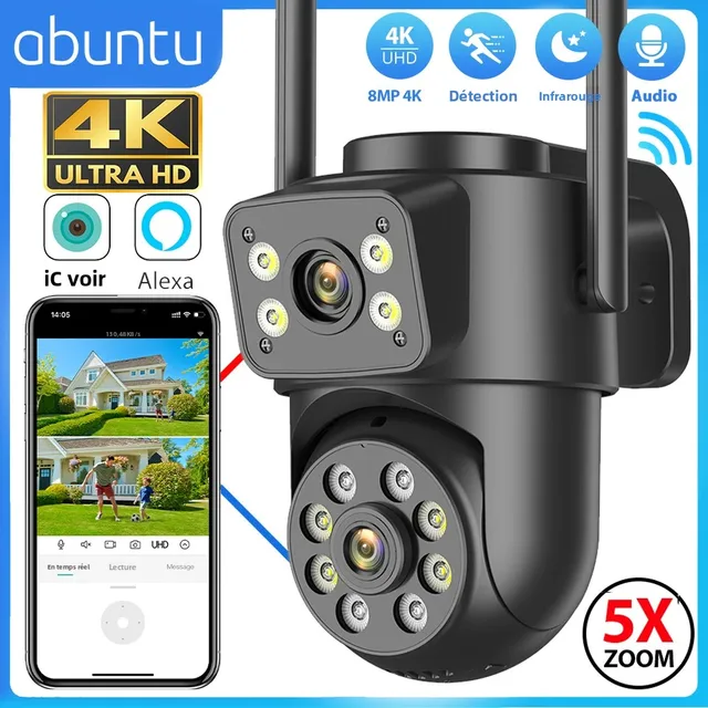 Caméra Wifi extérieure 8MP 4K double objectif double écrans noir caméra de Surveillance Vision nocturne détection humaine caméra de sécurité ICsee 1
