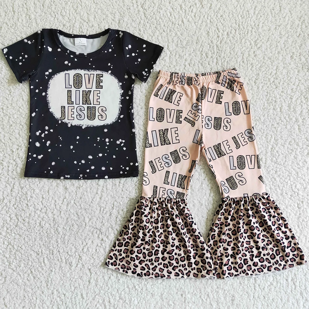 

Новинка, модная детская дизайнерская одежда, наряды для девочек, Весенняя детская одежда для девочек, комплект с короткими рукавами и штанами-колокольчиками, эксклюзивная Одежда для девочек