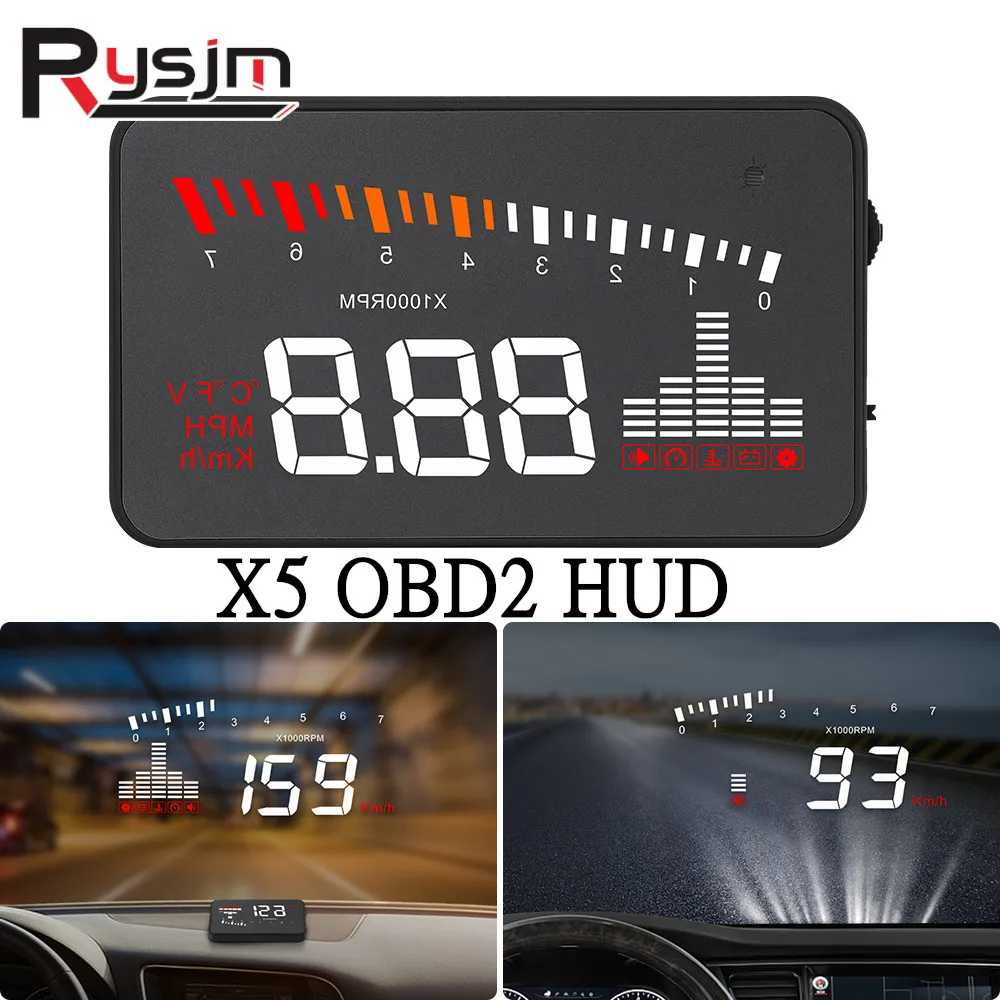 X5 OBD2 HUD Car Head Up Display Digital Speedometer On Board Computer Windshield Projector Water Temperature Voltage