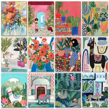 GATYZTORY Abstract Painting By Numbers Diy Gift Pink Landscape Plants Animal Drawing On Numbers Home Decors For Adults Artwork 1