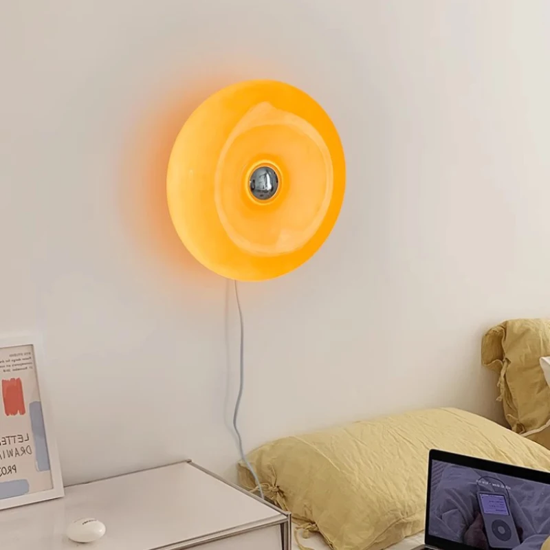 

Touch Switch Orange Glass Wall Lamps Color Donut Lamp Simple Romantic Home Decor Bedroom Bedside Study Living Room Wall Lights