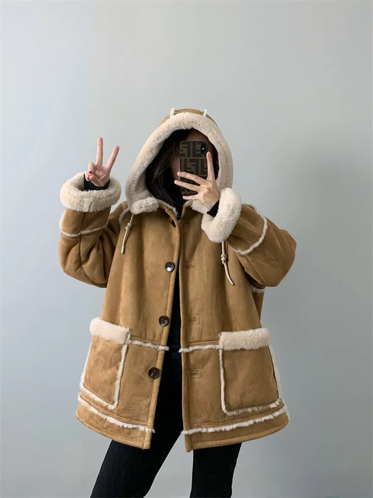 

Winter Clothes Women Thick Warm 2023 New Fashion Double Faced Jakets For Women Hooded Wool Coat Oversized Casual Style