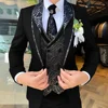 Handsome Men's Suit 3-piece Elegant Groom Wedding Tuxedo Jacket Pants Vest Customized Formal Blazer for Male 4