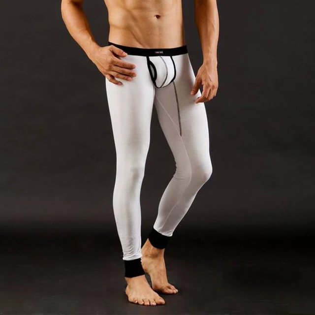 Mens Long Johns Underwear Soft Ice Silk Elastic Sports Legging