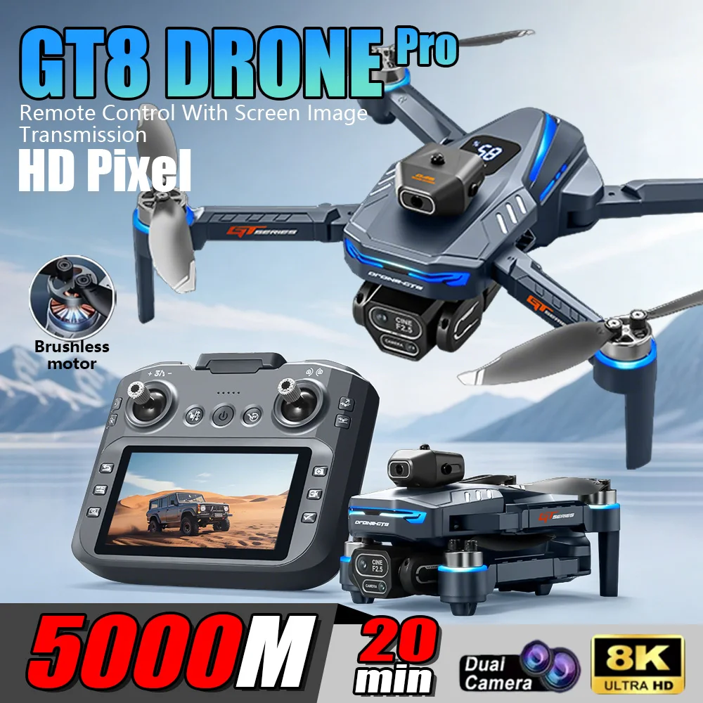 Nuovo Drone GT8 Pieghevole con Evitamento Ostacoli, GPS, WIFI, Telecamera HD 8K, GPS Professionale e Doppia Fotocamera