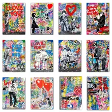  Banksy Art Canvas Painting Pop Street Graffiti Poster Kids Love Wall Art Pictures Prints For Home Living Room Decor Unframed 