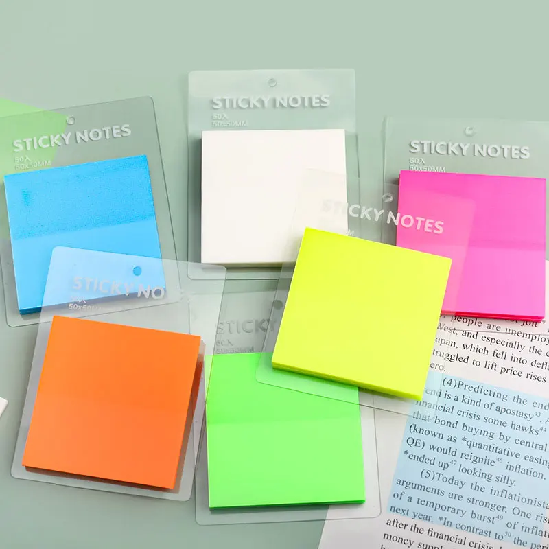 

50Sheets Transparent Sticky Notes Waterproof Colorful Clear Memo Pad Posted It Self Adhesive Memo Message Reminder Office School