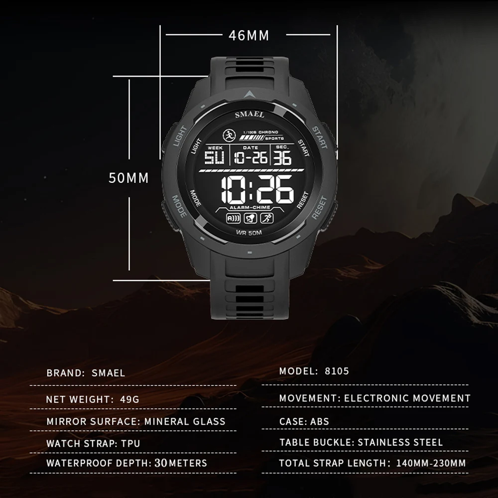 Smael Fashion Sports Watches Men Multi Functional Alarm Silicone Clock Chrono Blue Light Display Digital Young Mens Wristwatch, Alina Gadgets