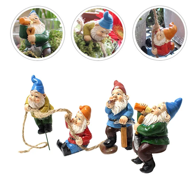 4 Db Törpe Virág Elrendezés Gyanta Gnome Kerti Jelenet Prop Gyep Dísz Kültéri Szobor Díszítés Bonsai Tündérdekoráció