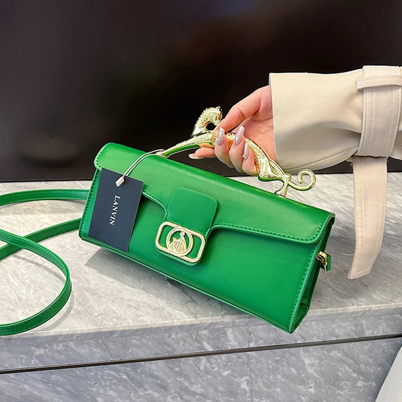 Famous Luxury Brand Replica Bags For Women High Quality Metal Handle Designer Shoulder Bag Elegant Fashion Rectangular Handbag