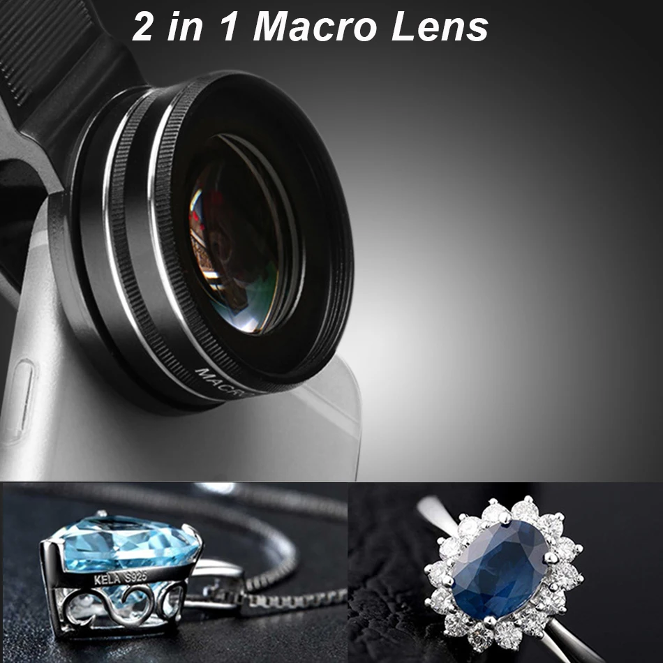 4K HD Super 15X Lente Macro para Smartphone Anti-distorsión 0.45X 0.6X Lente  gran angular vidrio óptico teléfono móvil cámara Lente Kit