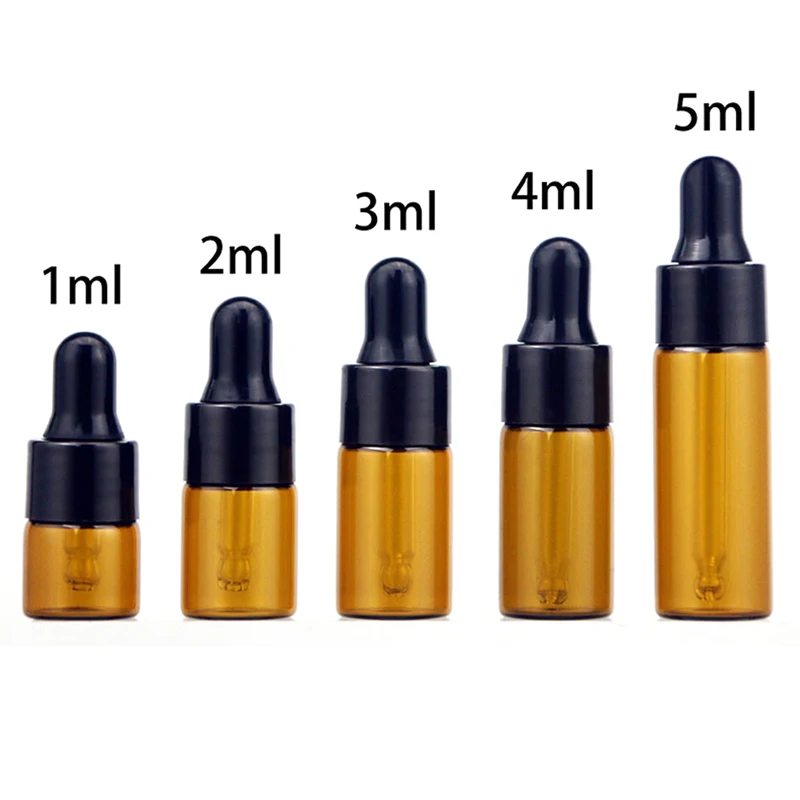 

10pcs Empty 1/2/3/4/5ml Amber Glass Dropper Bottle With Pipette For Cosmetic Perfume Essential Oil Bottles