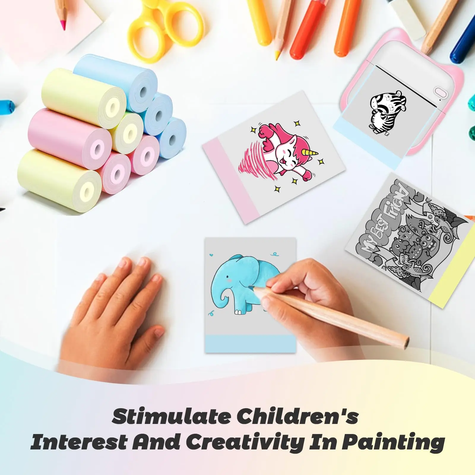 Kids Camera 7-Color Thermal Paper 57x25mm - Non-Stick BPA-Free for Instant Camera/Printers, Travel Diaries/Event Keepsakes