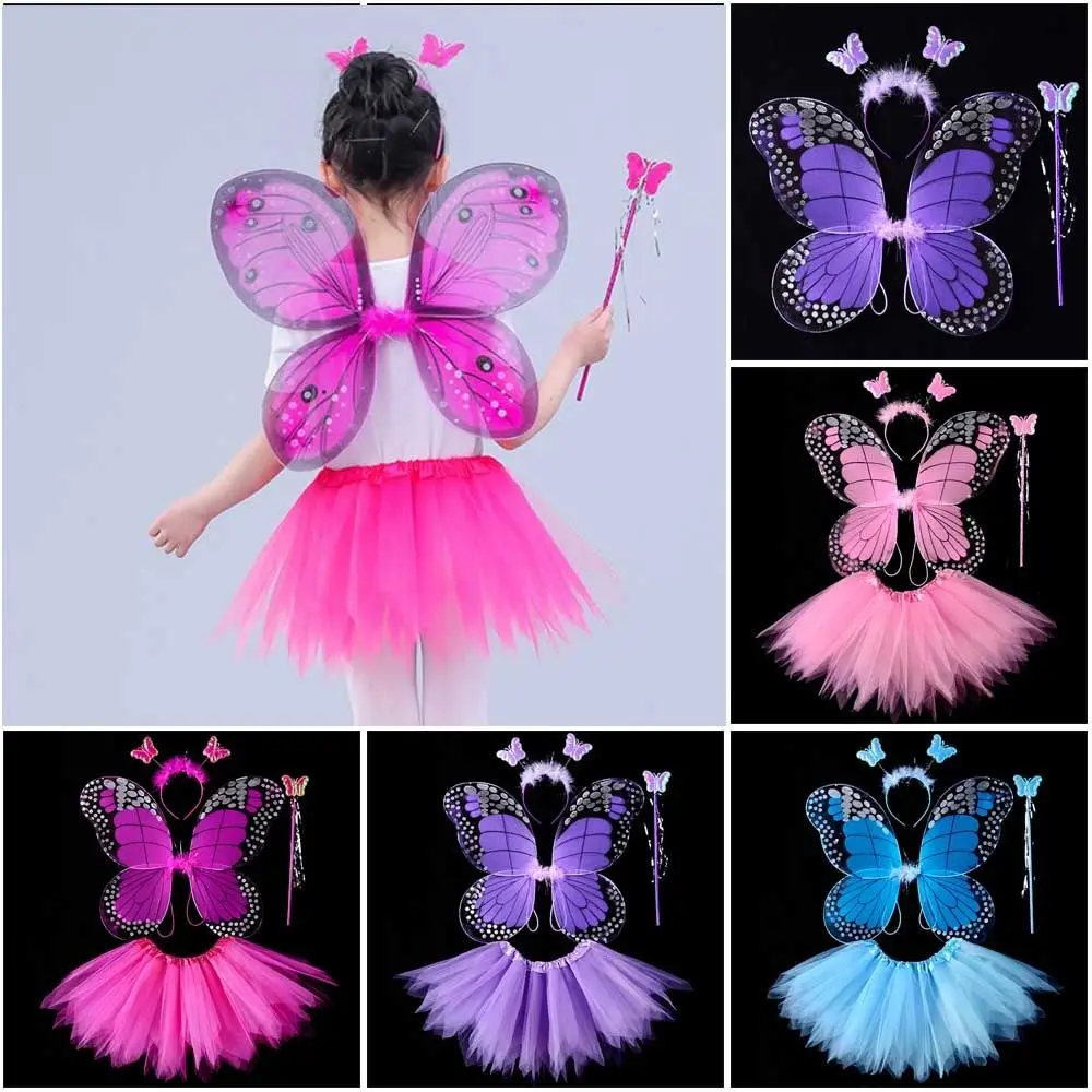 

2-8year Children Costume Props Tutu Skirt Simulation Butterfly Fairy Costume Set Headband Princess Butterfly Skirt Suit Party