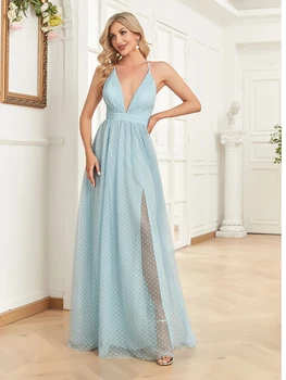 فساتين سهرة شيفون أنيقة على شكل حرف a فاخرة بطول الأرض بدون ظهر رسمية عميقة على شكل حرف v للنساء تول كايتيل رداء حفلات الزفاف 4