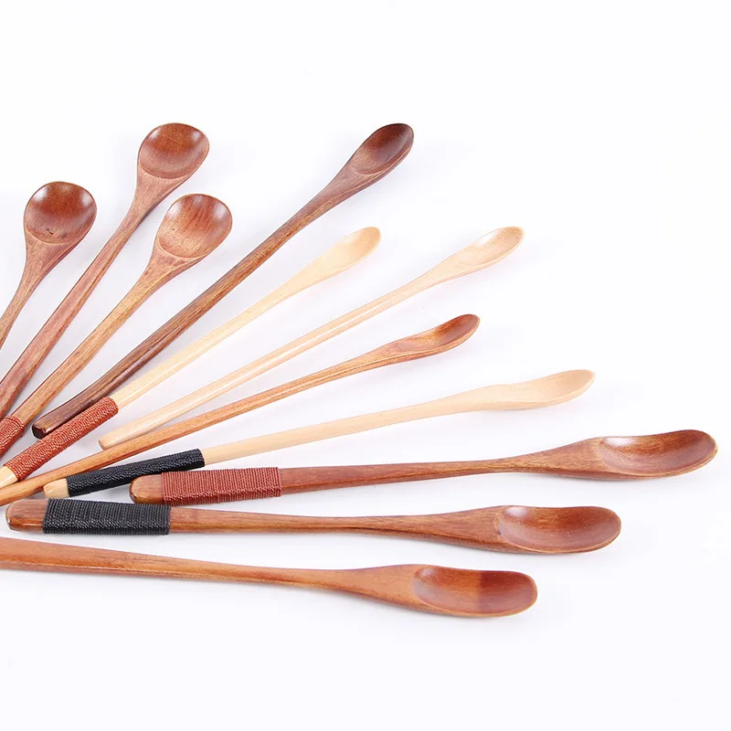 1PC Long Handle Coffee Spoon Creative Solid Wood Tableware Stir Stick Milk Tea Milk Honey Wooden Spoon Coffee Spoons Tool