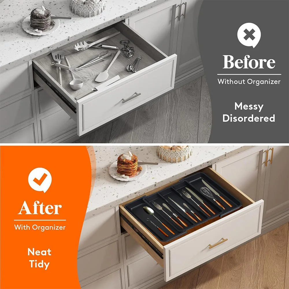 Extended Tableware Storage Box Cook Utensil Organizer PP Material Adjustable Kitchen Knife Fork Storage Divider Cutlery Holder