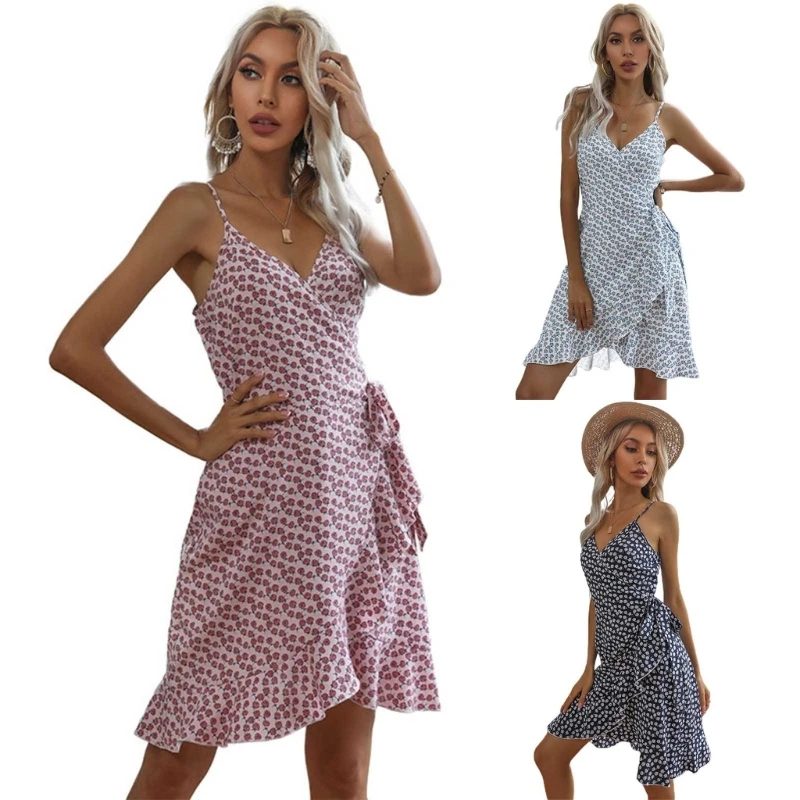 

Elegant Casual Ruffle Hem Dress with Front Split Summer Sleeveless Mini Dress