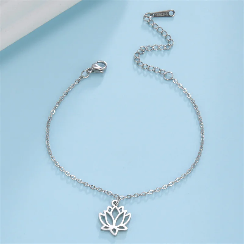 Trendy stainless steel anklet foot bracelet gold color lotus flower chain anklets for women bracelet on the leg jewelry gifts ankle chains silver anklet bracelet beads anklet fashion accessories toe foot bracelet