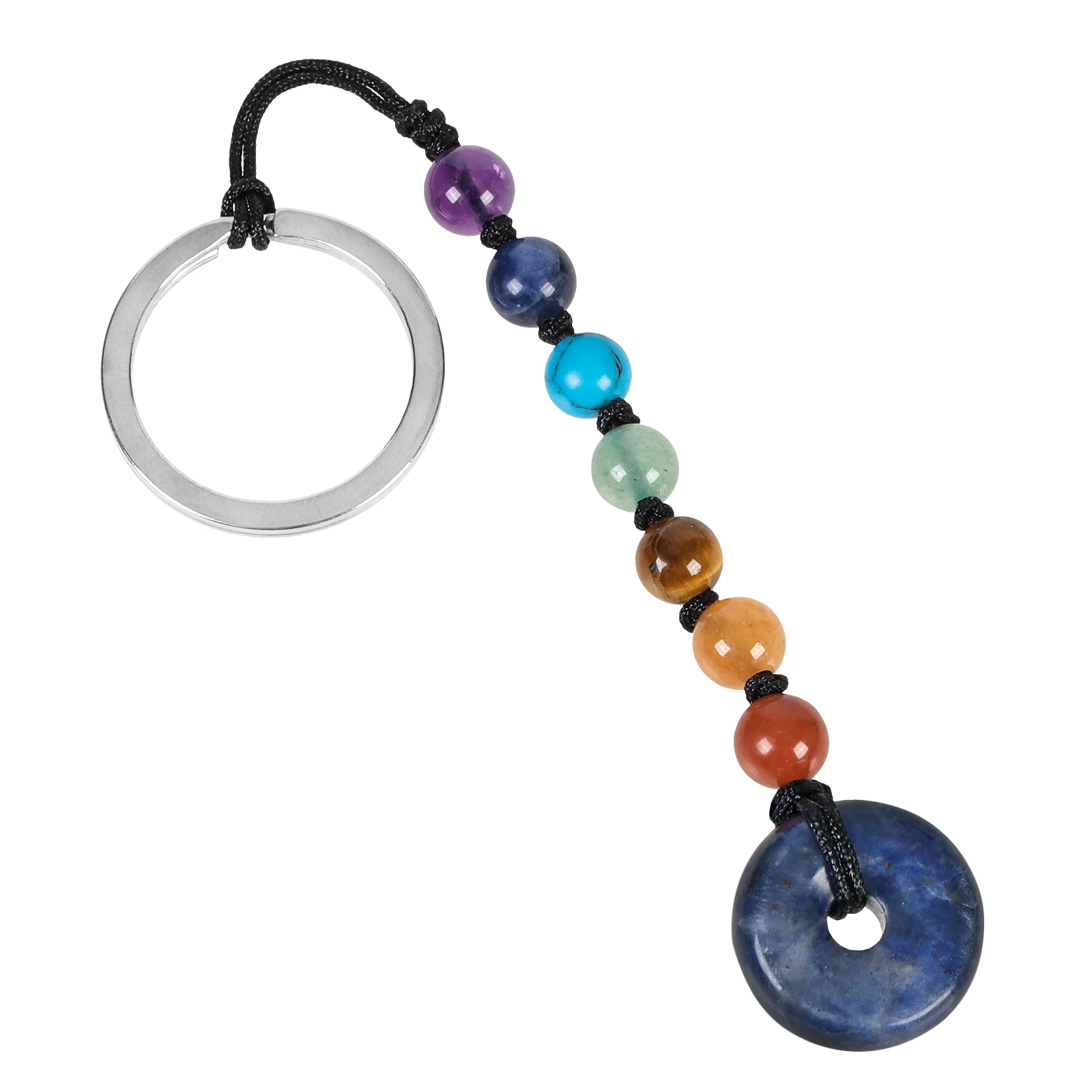 

Reiki 7 Chakra Stone Beads Keychain Healing Crystal Donut Peace Keyring Car Key Ring Lucky Amulet For Women Men