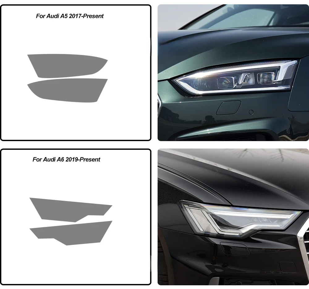 2pcs Black TPU Car Headlight Protector Film Sticker for Audi A4 8V A3 B8 B9 A5 A6 C8 A7 A8 D4 TT E-tron R8