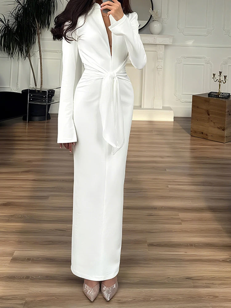 خريف جديد الخامس الرقبة طويلة الأكمام التفاف الورك...