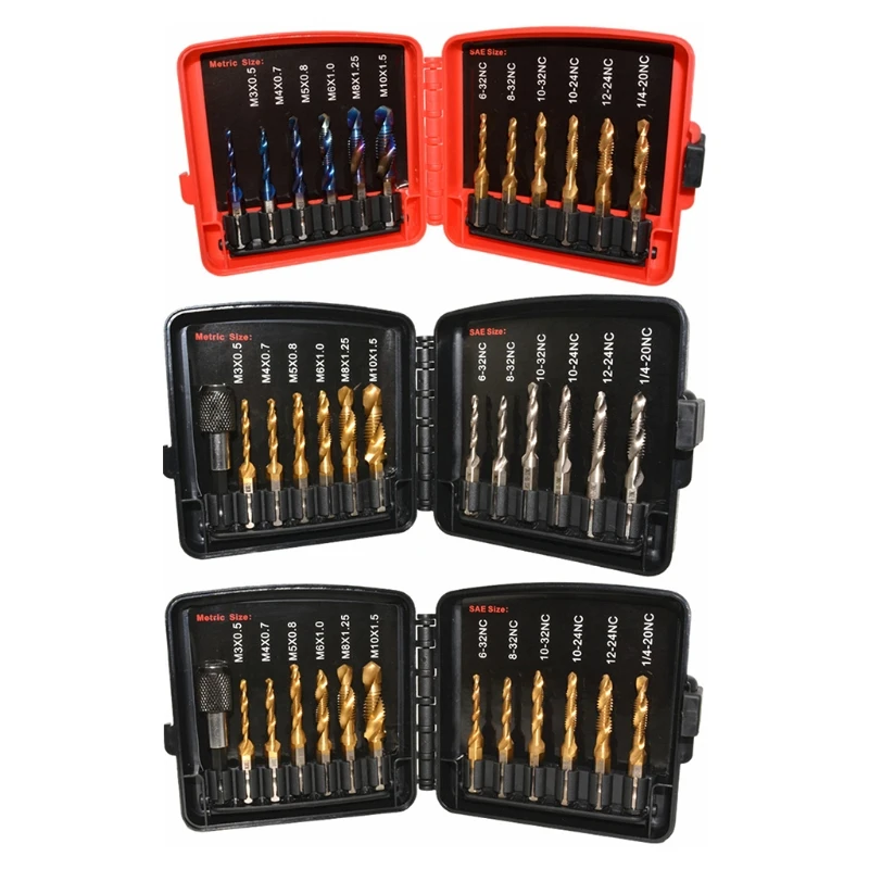 

for TITANIUM Combination Drill Tap Bit Set 13 Pcs SAE & Metric Tap Bits for Screw Thread Drilling Tapping HSS Durabl