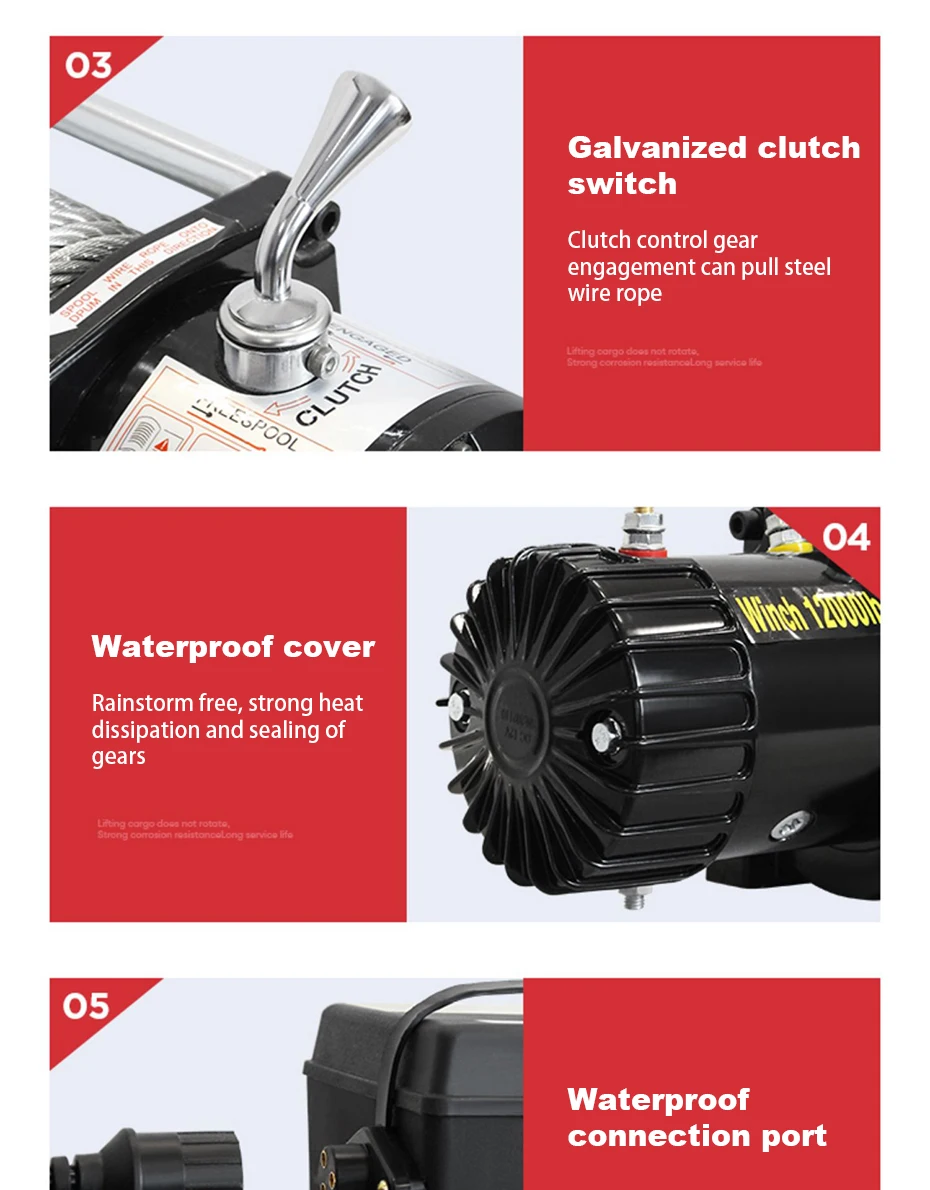 12V/24V Electric Winch Off-road Automotive Self-Help Electric Hoist Winch Extrac