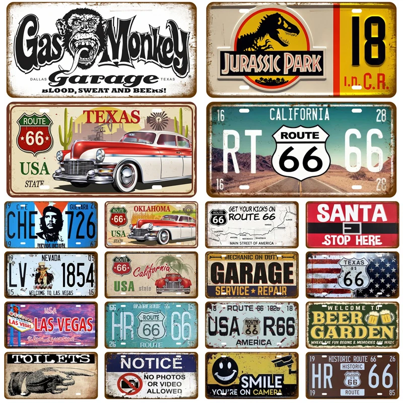 Retro Plaque Home Tire Shop Wall Art Decor Gas Route 66 Tinplates Plate Garage Tin Signs Poster Vintage Car Metal Sign Tinplate wall art poster