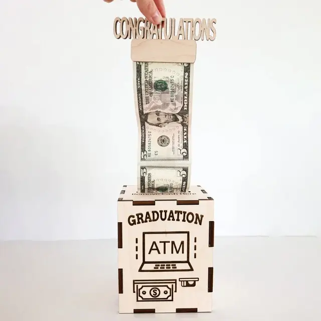 Wooden Graduation Money Gift Box ATM Design Graduation Party Cash Money Saving Box Grad Celebrations Congratulations Card Holder 4