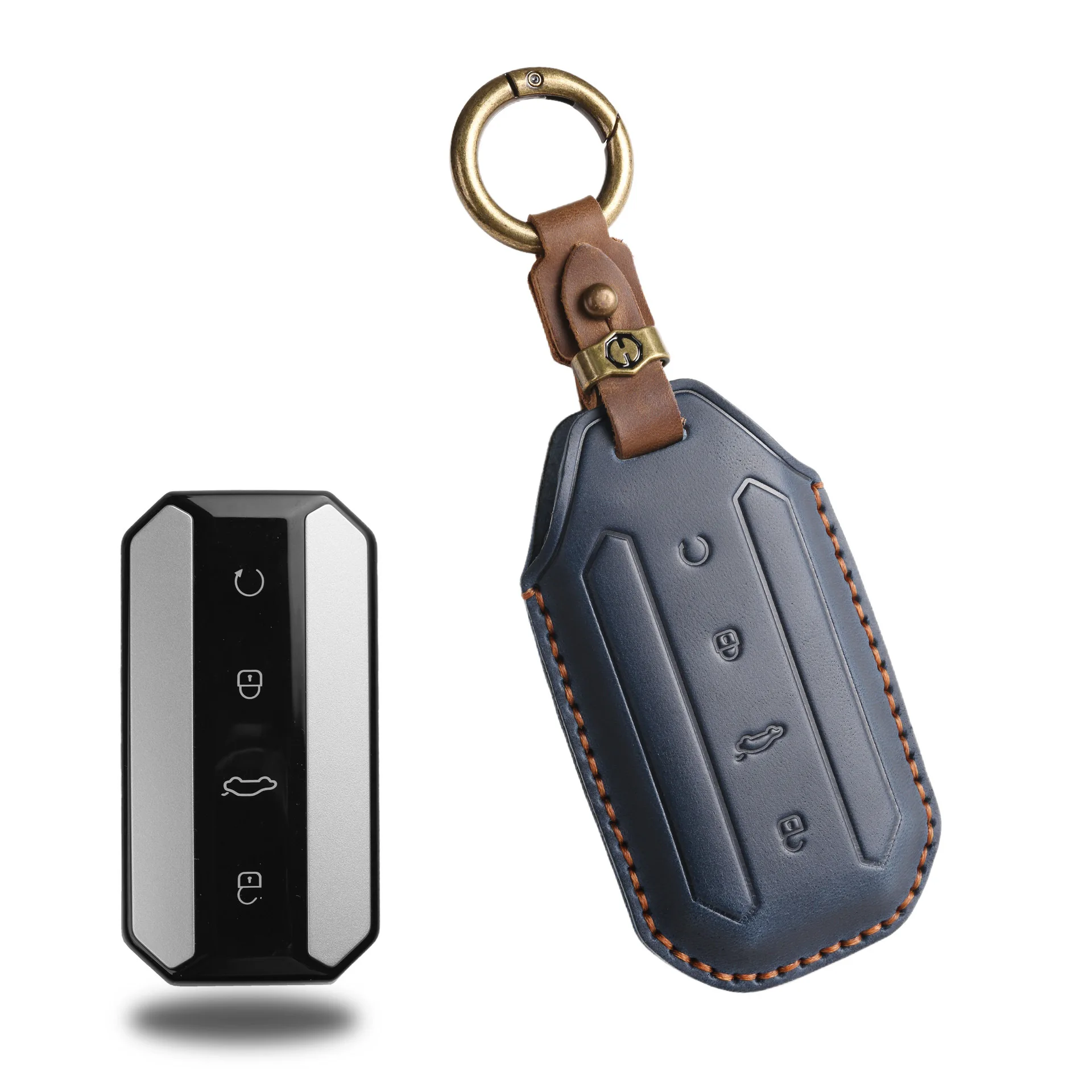 Elegant Leather Car Key Case with Keychain Accessories