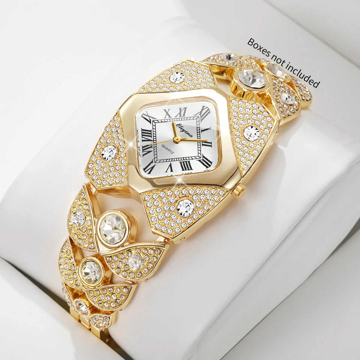 Luxury Rhinestone Square Women Quartz Watch Golden Bracelet Strap Roma Dial Ladies Dress Wristwatch Relogio Feminino（Without Box