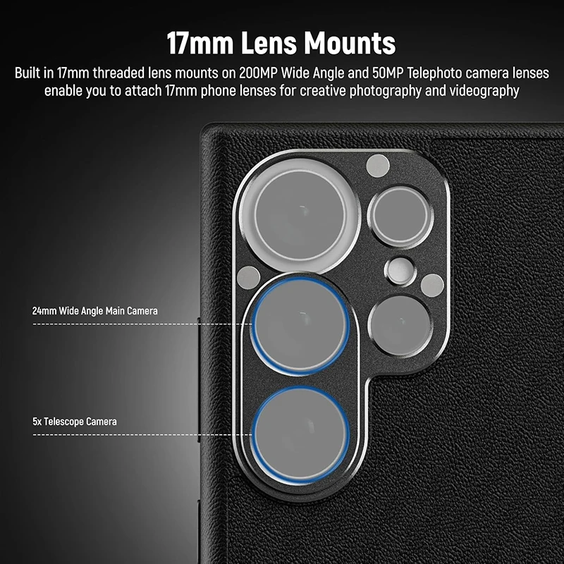 NEEWER S25 Ultra Case Protective Faux Leather Phone Case 17mm Lens Mounts 67mm Filter Adapter for Video Recording