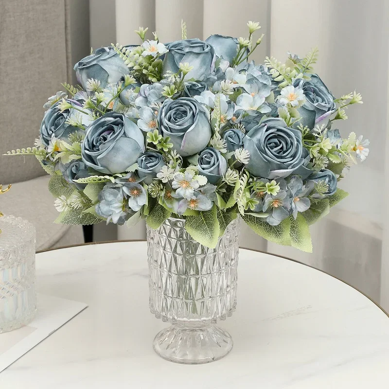 Artificial Flower Artificial Flowers Artificial Flowers Silk Roses Bouquet Home Decor Simulation Flower Kimberley Rose Bud Hydrangea Living Room Decorative Florist