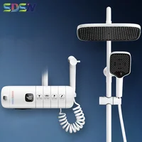 White Piano Digital Shower System Rainfall Shower Head Brass Hot Cold Bathroom Mixer Faucets Tap Thermostatic Piano Shower Set 1