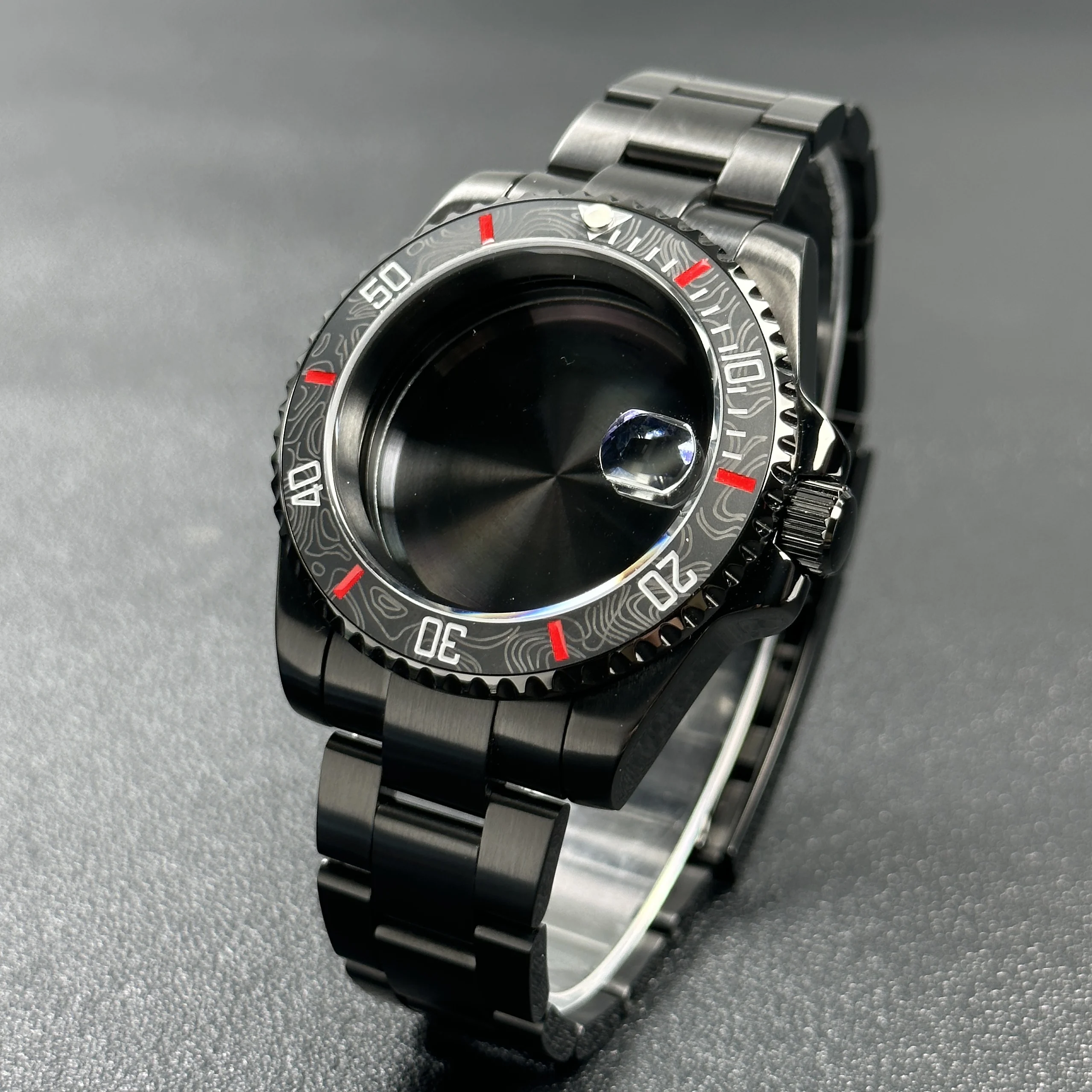 Elegant 40mm Black Watch Case with 120-Click Bezel for Automatic Mechanical Movement - Premium Dial Accessories