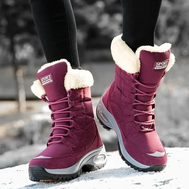 Botas cortas cálidas de invierno para mujer, botas planas de piel  sintética, botas de nieve con cordones para exteriores