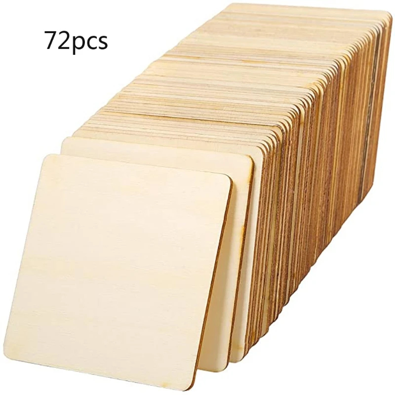 

N7MD 72Pcs Unfinished Square Slices Blank Crafts 3 3 Inch for Coasters Painting Writing Photo Props and Decorations